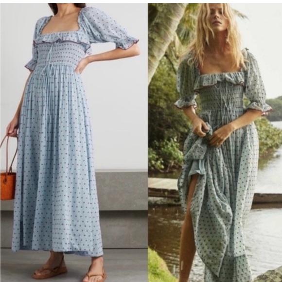 Doen Dresses & Skirts - DOEN Sol Dress Blue Red Polka Dot Ruffle Midi Maxi